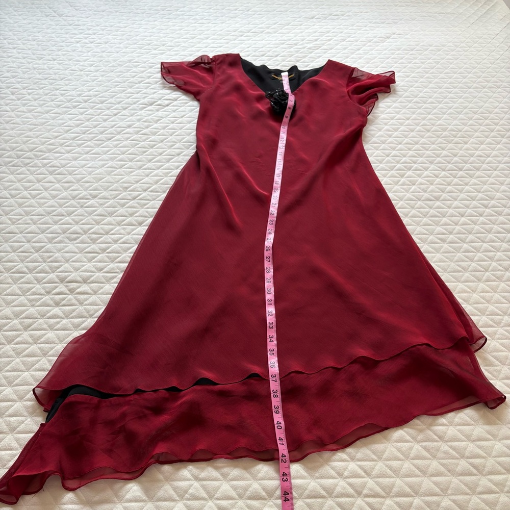 VTG Donna Ricco Dress Size 14 Red Black Rose Brooch Asymmetric Hem Dark Romantic - Picture 13 of 15